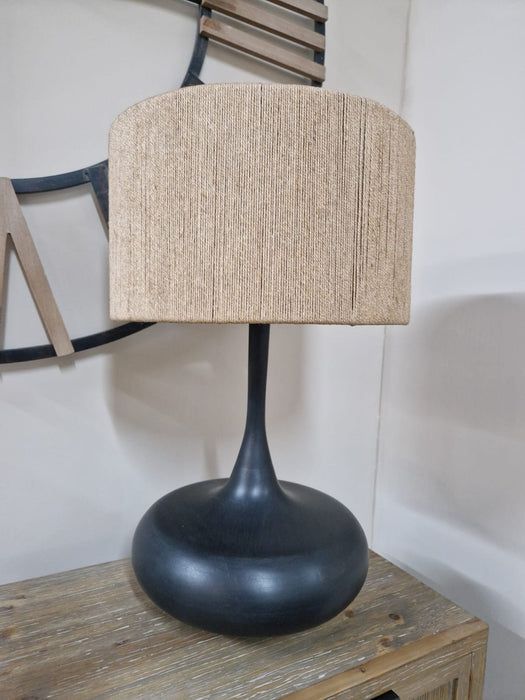 Rustic Burnt Black Mango Wood Table Lamp with Jute Shade - 57.5cm