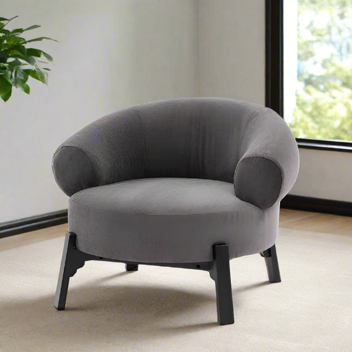 Modern Grey Fabric Accent Chair – Pine Frame & Sleek Dark Brown Legs  