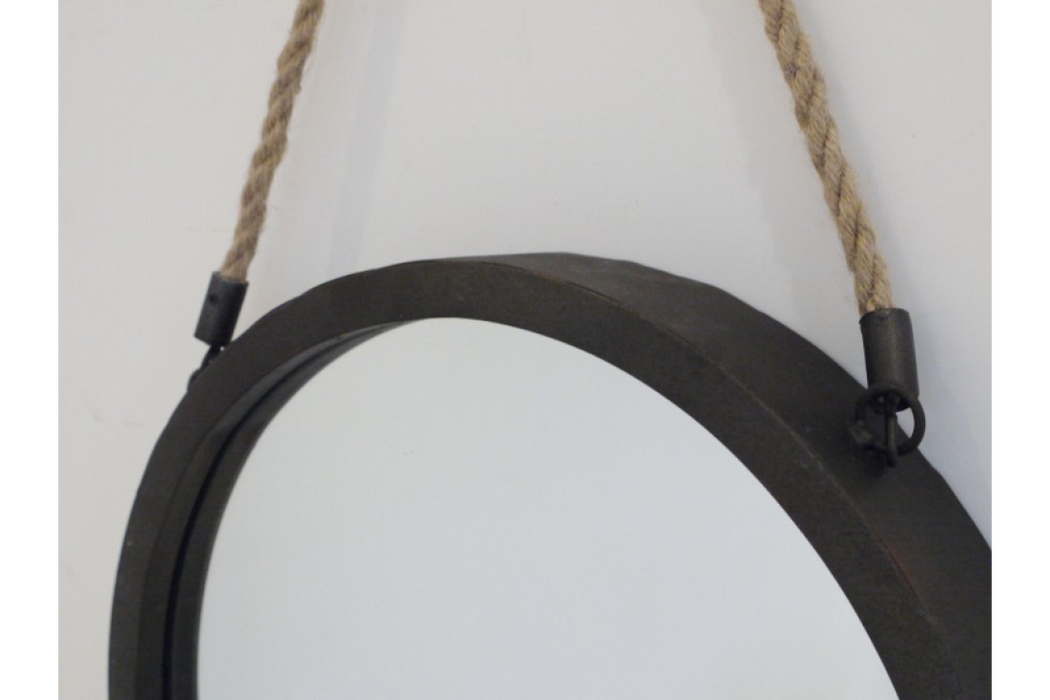 Rustic Black Oval Hanging Mirror With Rope