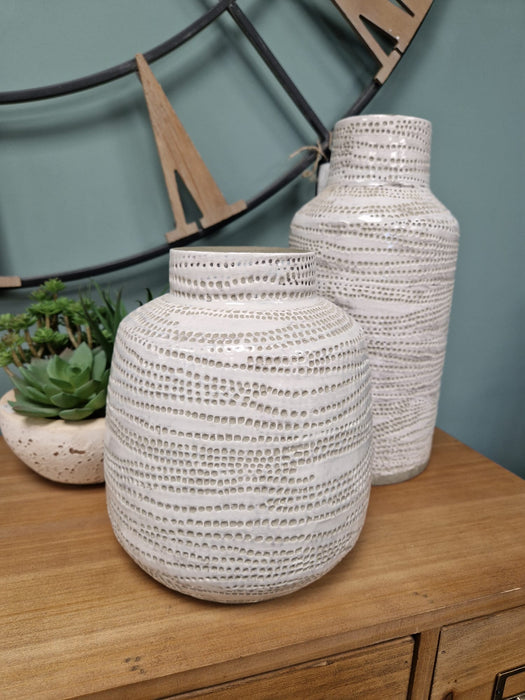 Stem Flower Vase, White Textured, Stoneware