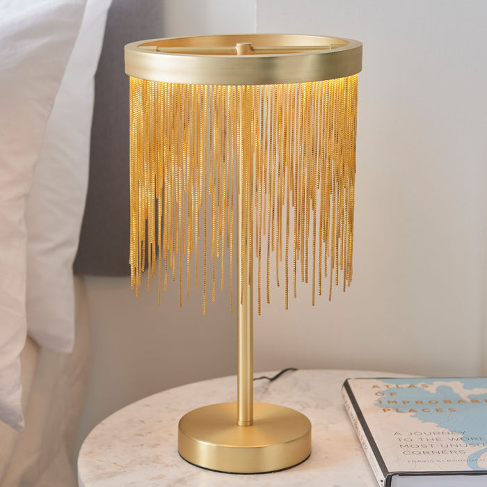 Zelma Brass Metal Table Lamp With Fringe Shade