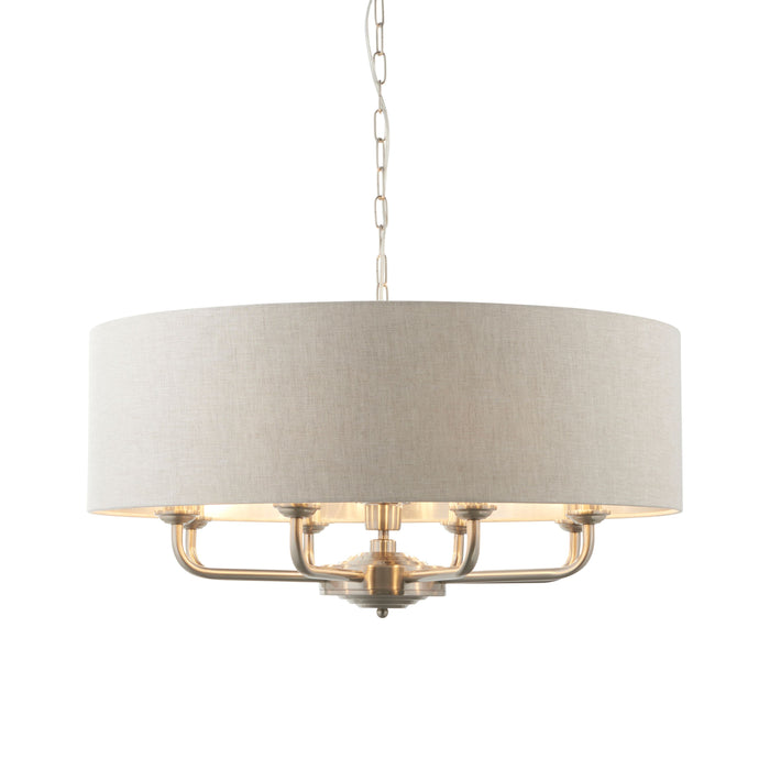 Highclere 8 Pendant Light in Natural Linen with Chrome Finish