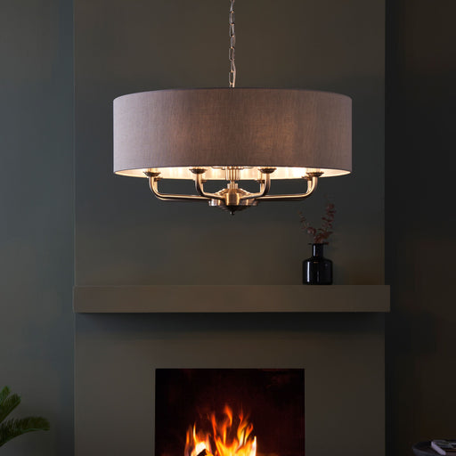 Highclere 8 Pendant Light in Natural Linen with Chrome Finish