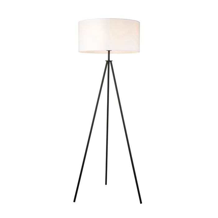 Tripod Black Metal Floor Lamp With Natural Shade