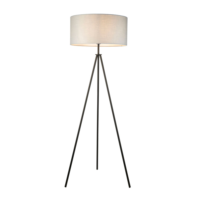 Tripod Black Metal Floor Lamp With Natural Shade