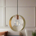 Contemporary Single Pendant Light in Brass and Copper