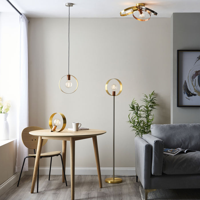 Contemporary Single Pendant Light in Brass and Copper