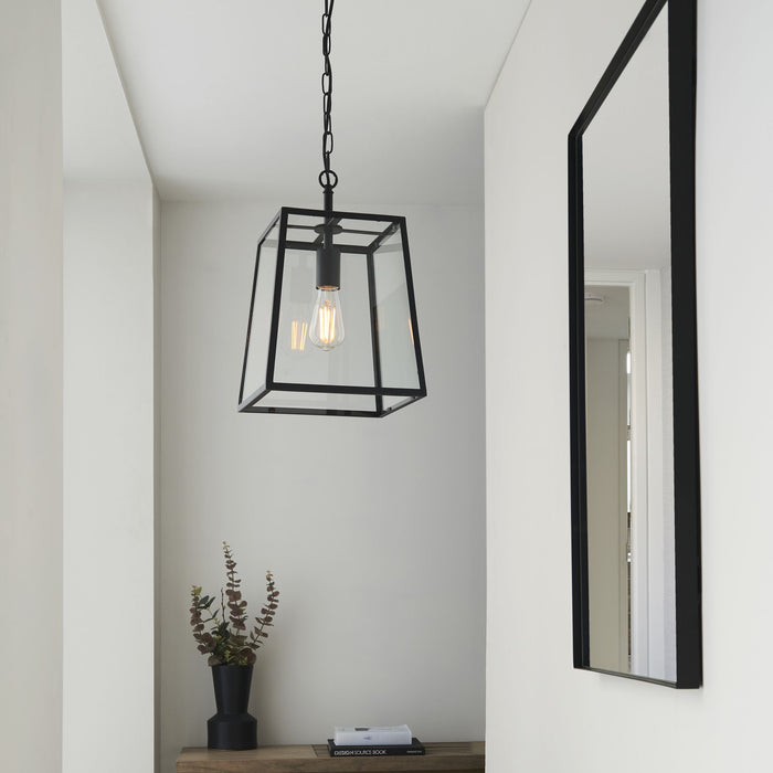 Classic Matt Black Box Lantern Pendant Light