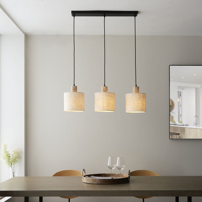 Durban 3 Pendant Ceiling Light With Natural Shades