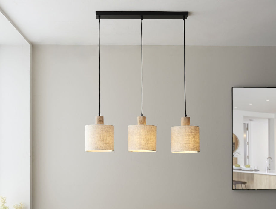 Durban 3 Pendant Ceiling Light With Natural Shades