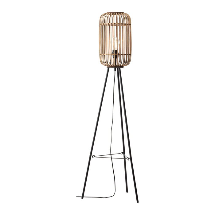 Mathias Black Metal Tripod Floor Lamp With Natural Bamboo Shade