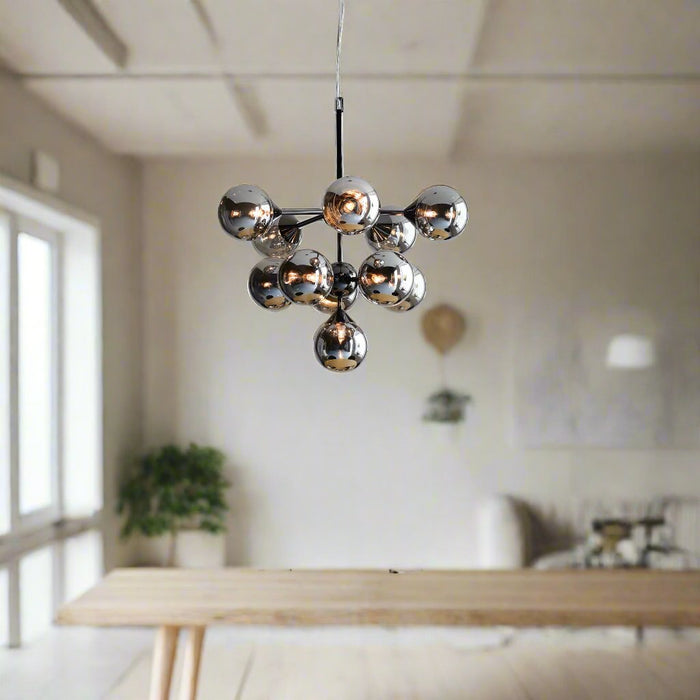 Oscar Small Black Pendant Light with Smoked Mirror Glass Shades