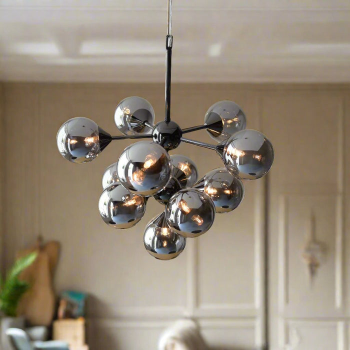 Oscar Small Black Pendant Light with Smoked Mirror Glass Shades