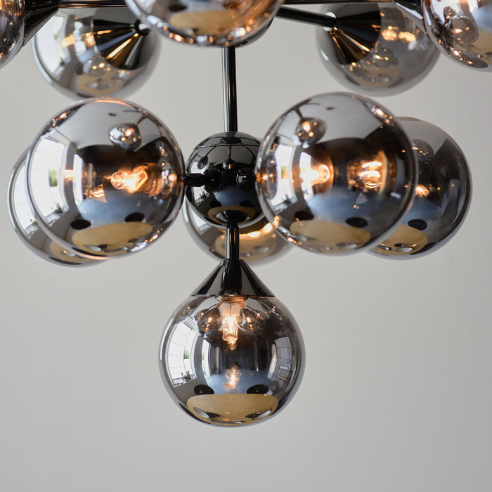 Oscar Small Black Pendant Light with Smoked Mirror Glass Shades