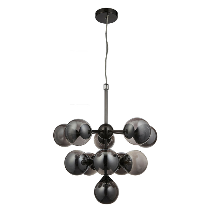 Oscar Small Black Pendant Light with Smoked Mirror Glass Shades