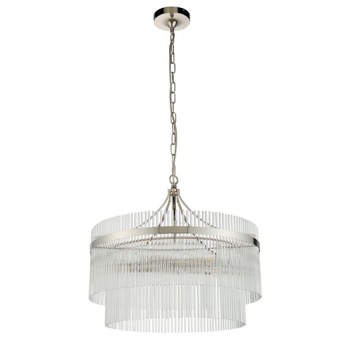 Contemporary Polished Nickel Chandelier with Clear Glass Rods