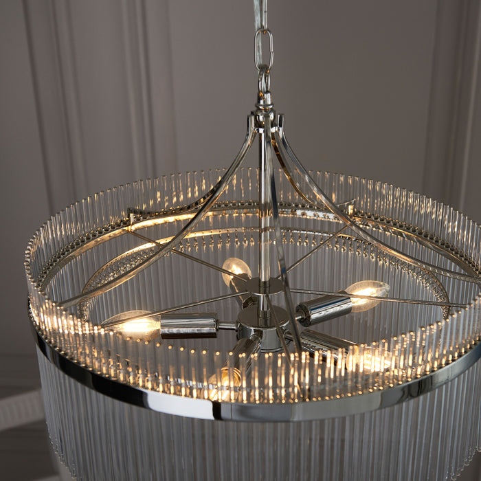 Contemporary Polished Nickel Chandelier with Clear Glass Rods