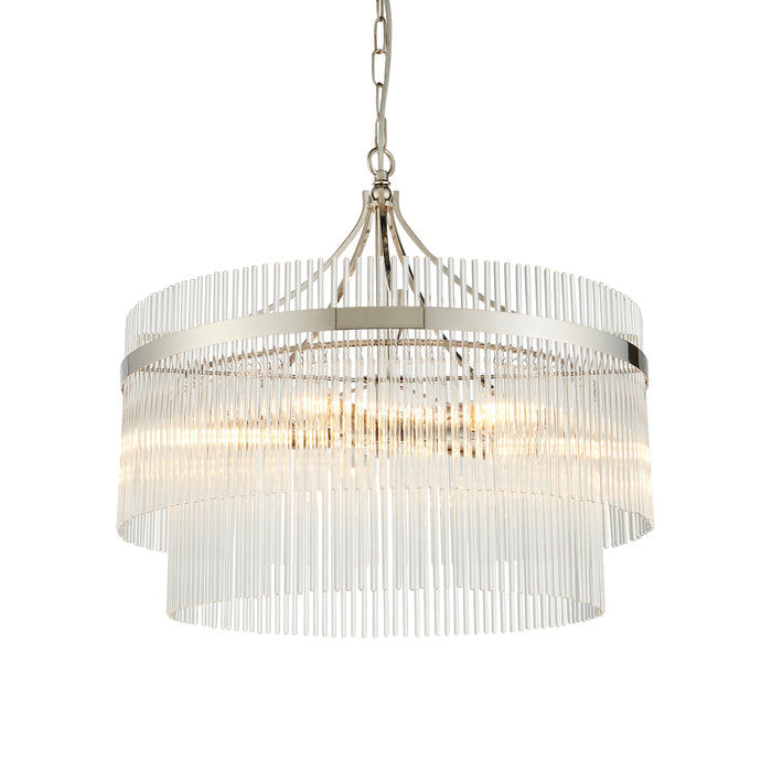 Contemporary Polished Nickel Chandelier with Clear Glass Rods