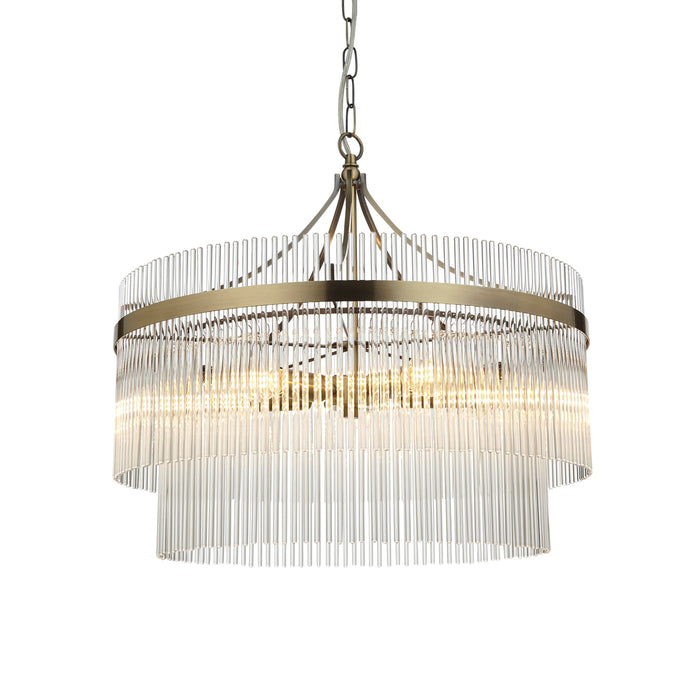 Contemporary Polished Nickel Chandelier with Clear Glass Rods