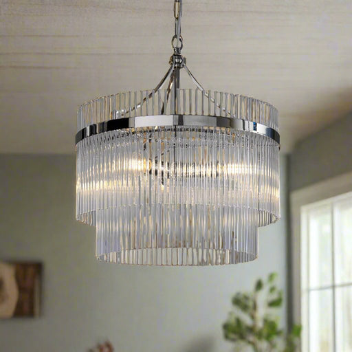 Marietta Pendant Light – Polished Nickel with Clear Glass Rods