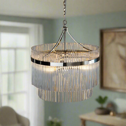 Marietta Pendant Light – Polished Nickel with Clear Glass Rods