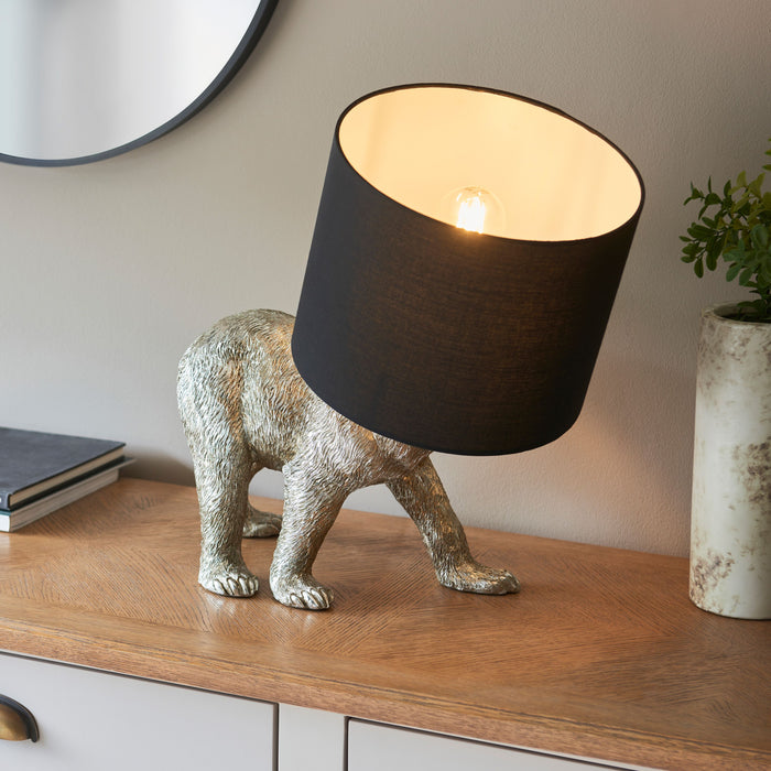 Barack Bear Table Lamp in Vintage Silver