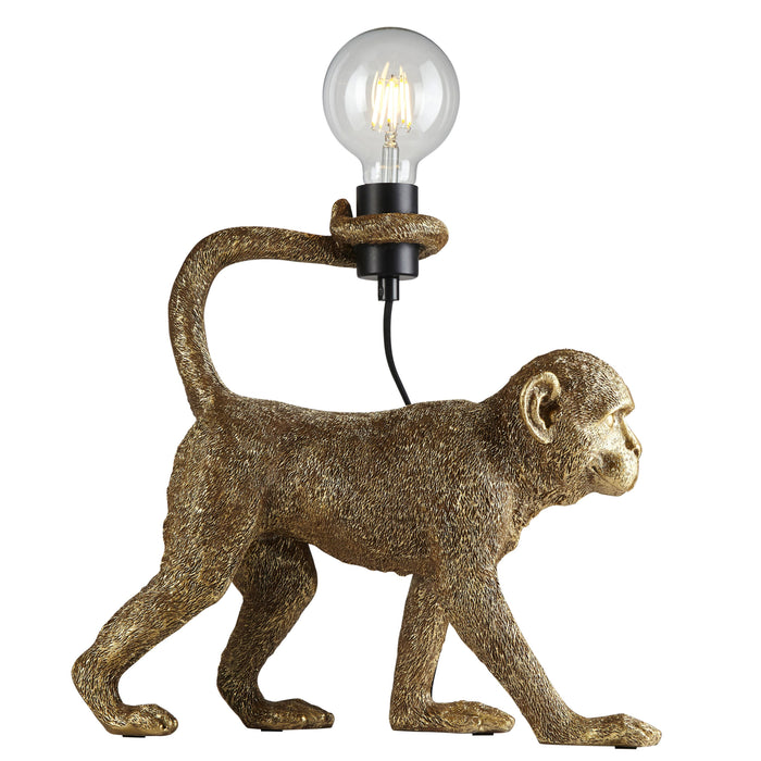 Playful Gold Monkey Table Lamp with Tail Bulb Holder