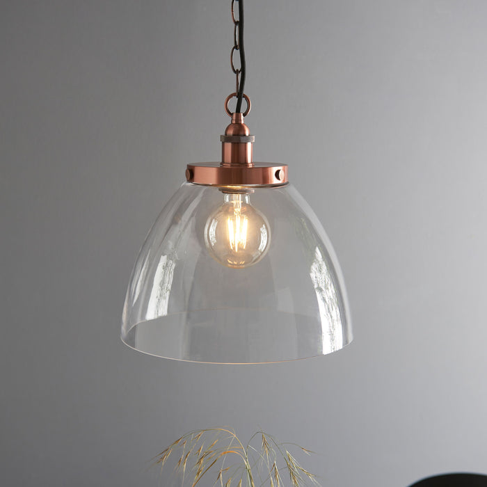 Hansen Aged Copper & Clear Glass Single Pendant Ceiling - Large