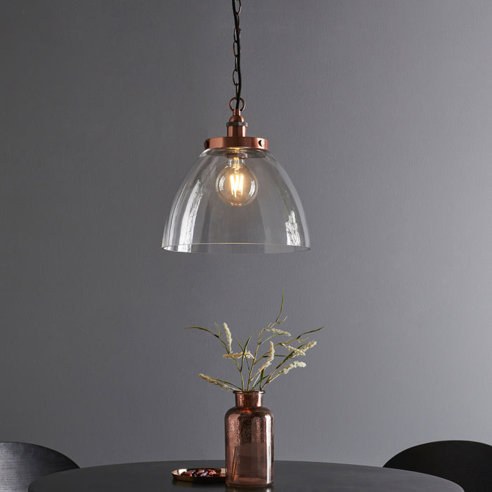 Hansen Aged Copper & Clear Glass Single Pendant Ceiling Light