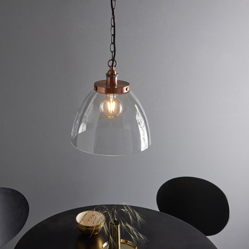 Hansen Aged Copper & Clear Glass Single Pendant Ceiling Light