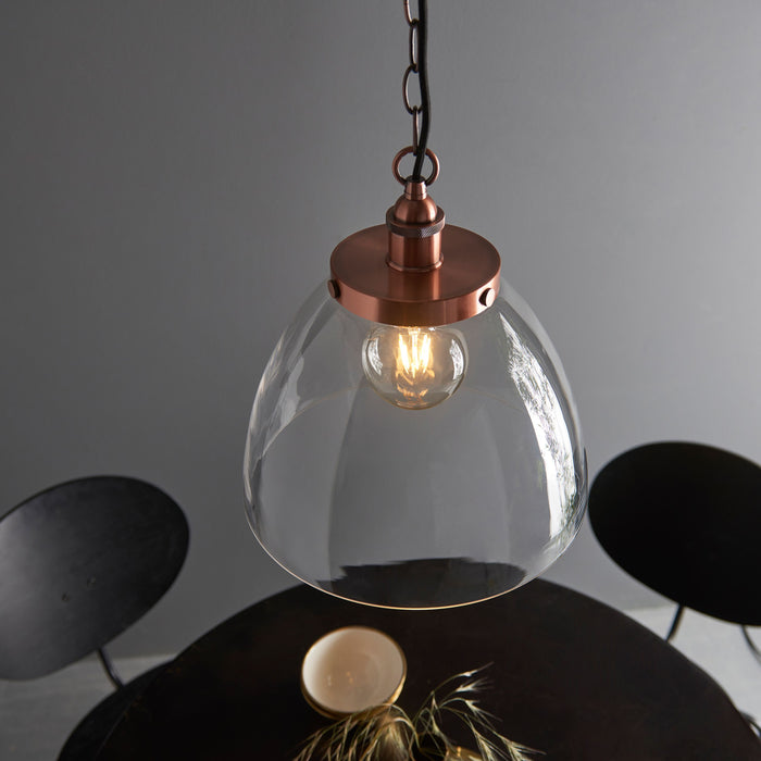 Hansen Aged Copper & Clear Glass Single Pendant Ceiling Light