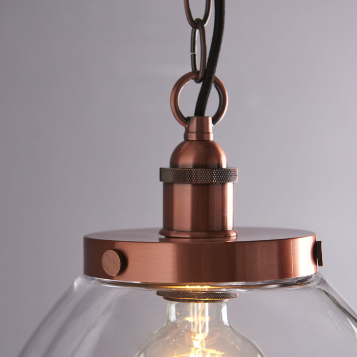 Hansen Aged Copper & Clear Glass Single Pendant Ceiling Light