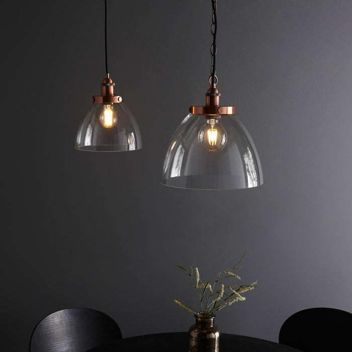 Hansen Aged Copper & Clear Glass Single Pendant Ceiling Light