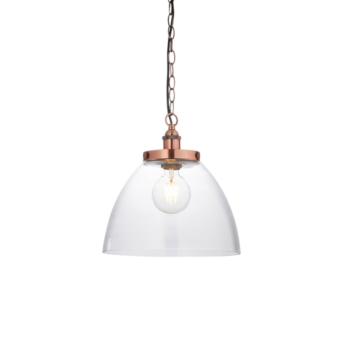 Hansen Aged Copper & Clear Glass Single Pendant Ceiling Light