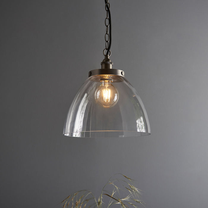 Hansen Silver & Clear Glass Single Pendant Ceiling Light - Large