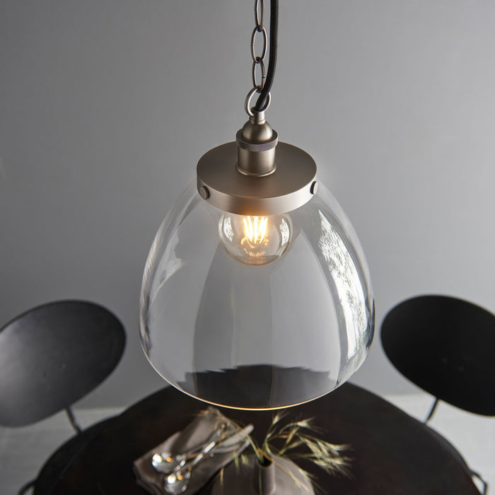 Hansen Silver & Clear Glass Single Pendant Ceiling Light ( Due Back In 15/12/24 )