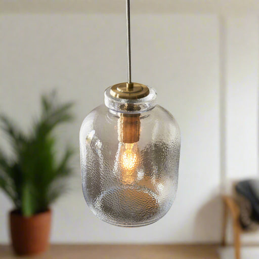 Antique Brass &amp; Glass Pendant Light