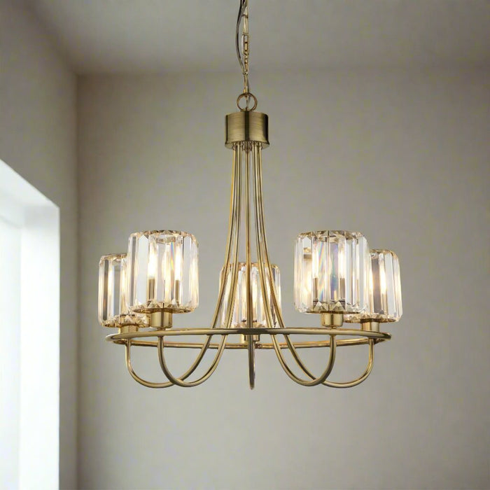 5-Light Pendant with Cut Faceted Glass Shades