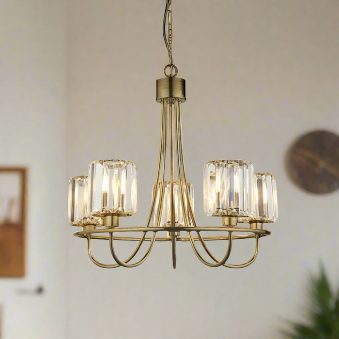 5-Light Pendant with Cut Faceted Glass Shades