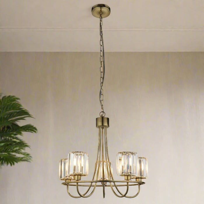 Berenice Ceiling Pendant Light in Antique Brass & Glass