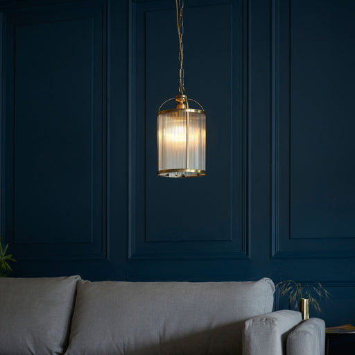 Lambeth Ribbed Pendant Light with Antique Brass Finish and Adjustable Chain