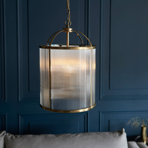 Lambeth Ribbed Pendant Light with Antique Brass Finish