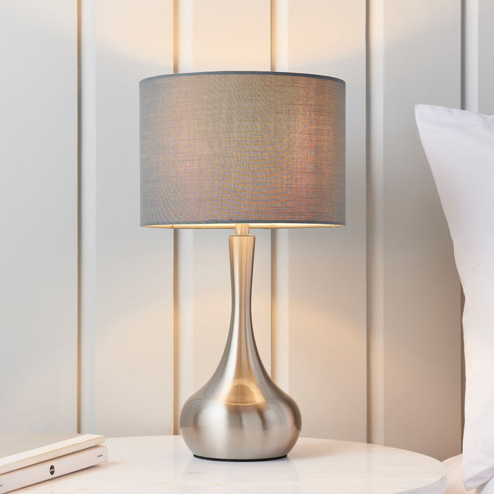 Piccadilly Table Lamp in Satin Nickel & Grey Shade