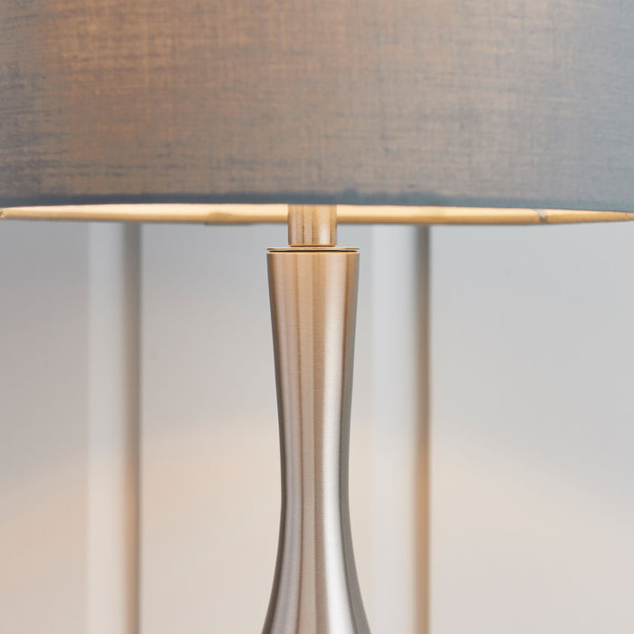 Piccadilly Table Lamp in Satin Nickel & Grey Shade