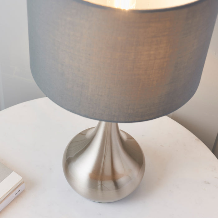 Piccadilly Table Lamp in Satin Nickel & Grey Shade