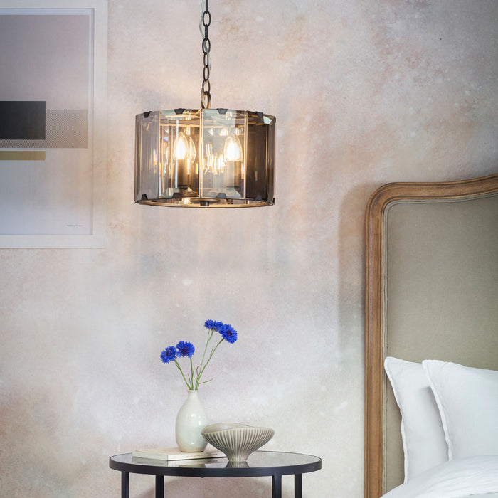 Clooney Smoked Glass & Grey Ceiling Pendant Light - Small