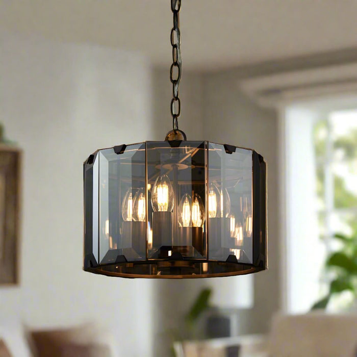 Clooney Ceiling Pendant Light ,Smoked Glass & Grey - Small