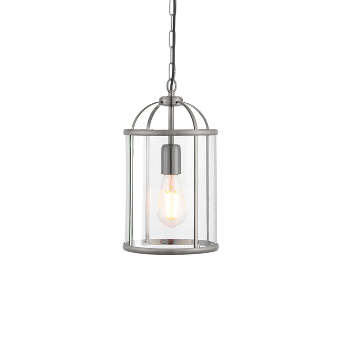 Lambeth Pendant Light Small Satin Nickel with Adjustable Drop and Clear Glass Panels