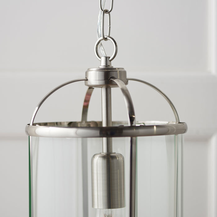 Lambeth Pendant Light Small Satin Nickel with Adjustable Drop and Clear Glass Panels