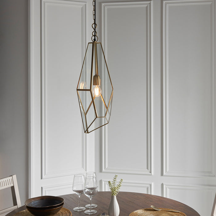 Contemporary Angular Pendant Light with Antique Brass Trim